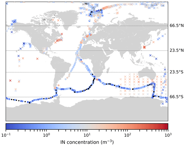 Acp Ship Based Measurements Of Ice Nuclei Concentrations Over The Arctic Atlantic Pacific And Southern Oceans