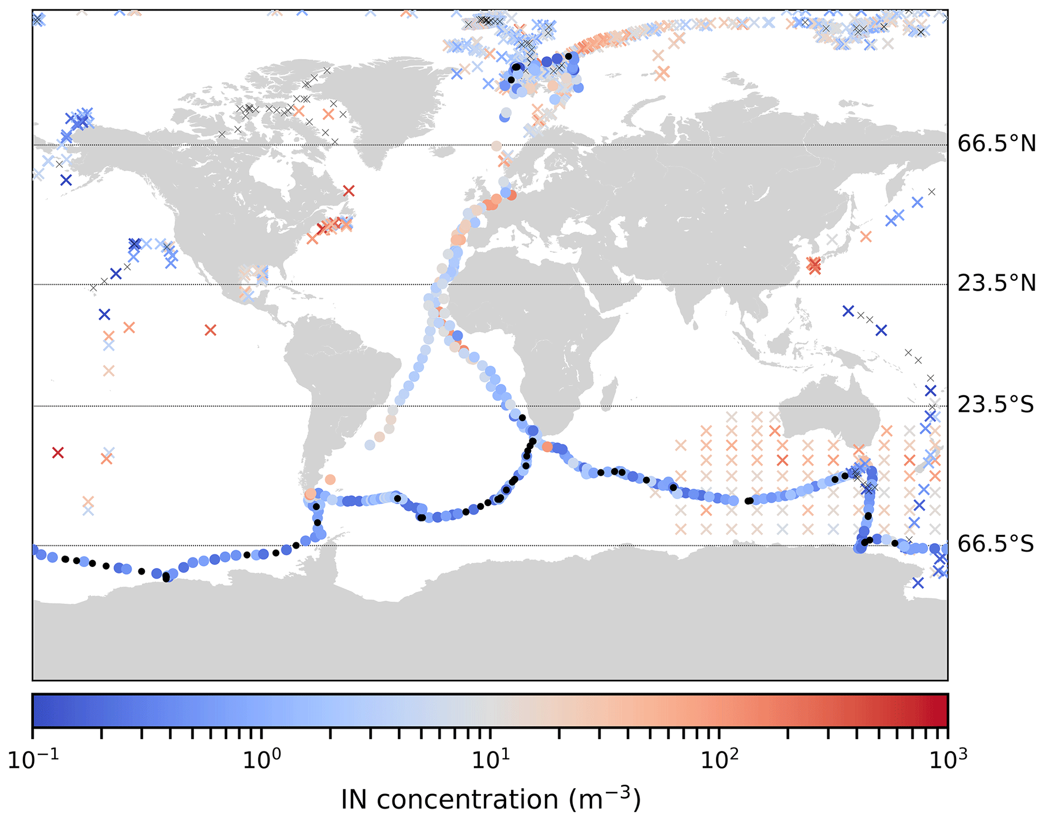 Acp Ship Based Measurements Of Ice Nuclei Concentrations Over The Arctic Atlantic Pacific And Southern Oceans